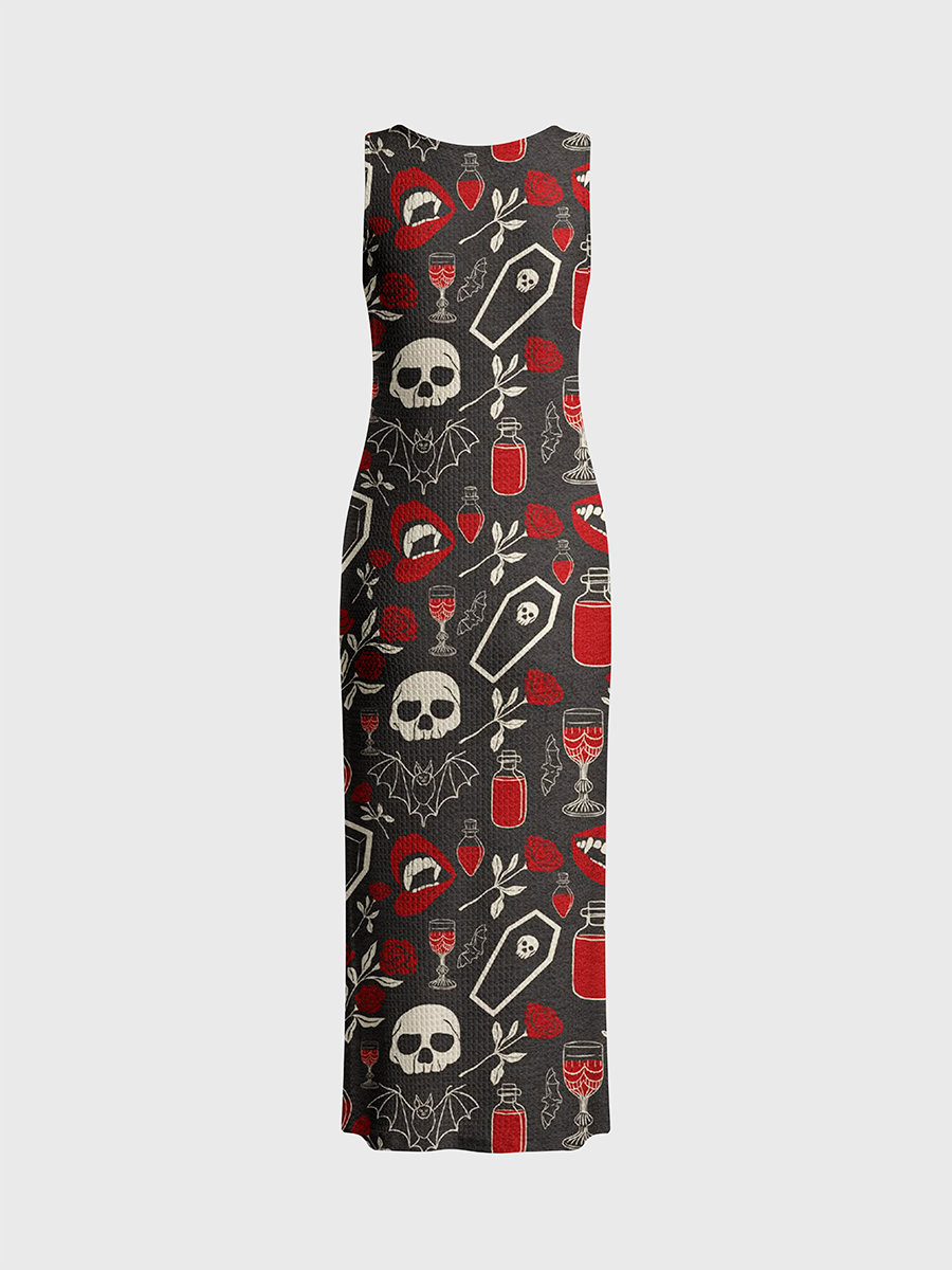 Gothic Vampire Halloween Open Stitch Midi Dress