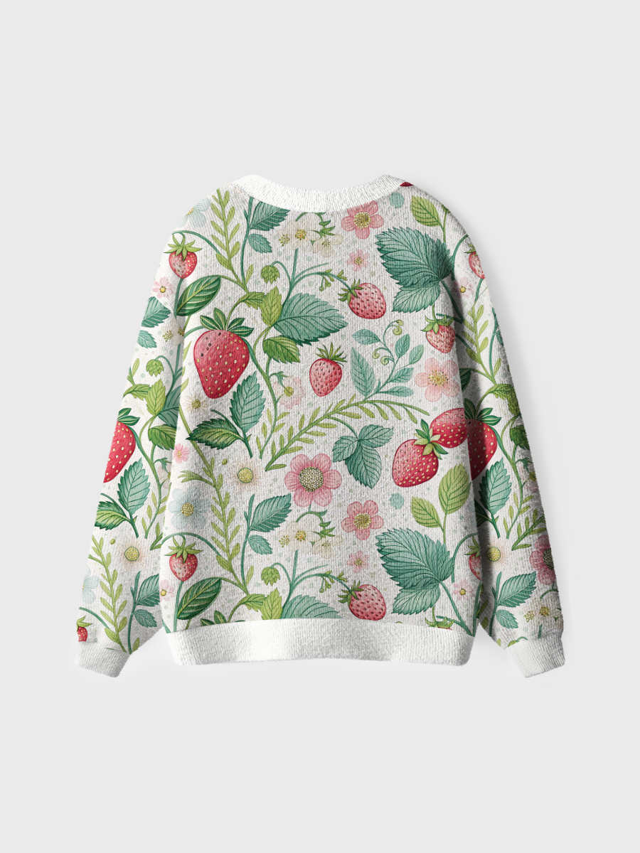 Vintage Fresh Strawberry Floral Pop Cardigan Sweaters