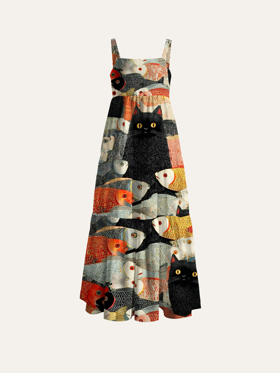 The Cat'S Secret Wish Adjustable Wide Straps Maxi Dress