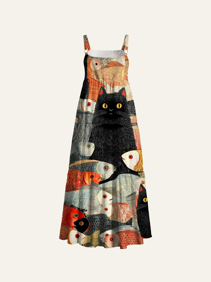 The Cat'S Secret Wish Adjustable Wide Straps Maxi Dress