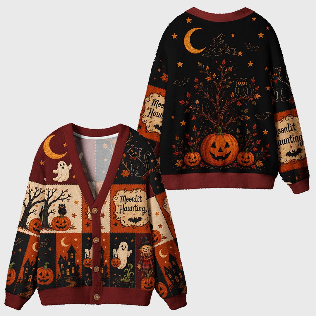 Vintage Patchwork Quilt Halloween Squares Cardigan Sweaters