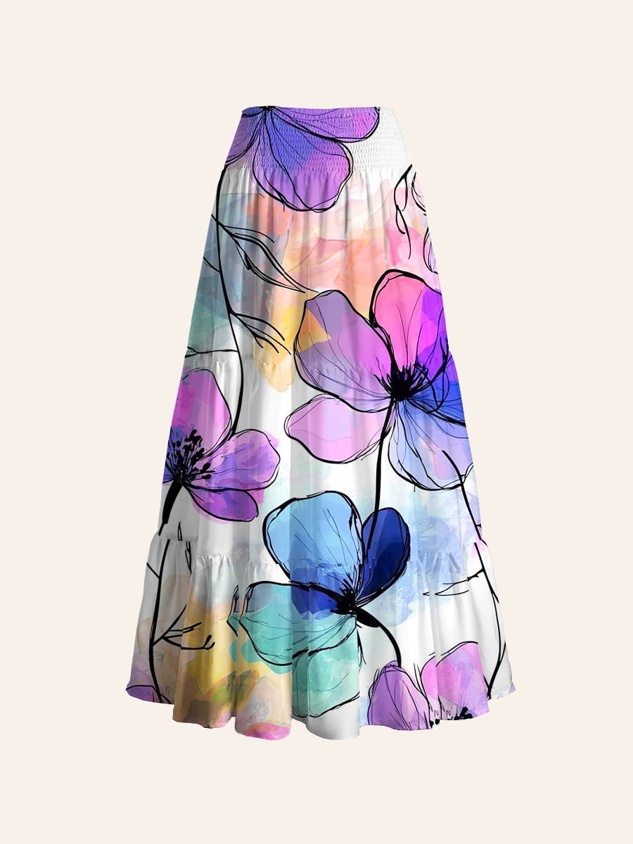 Pastel Watercolor Floral Heart Convertible Maxi Skirts