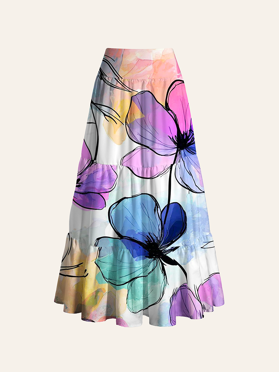 Pastel Watercolor Floral Heart Convertible Maxi Skirts