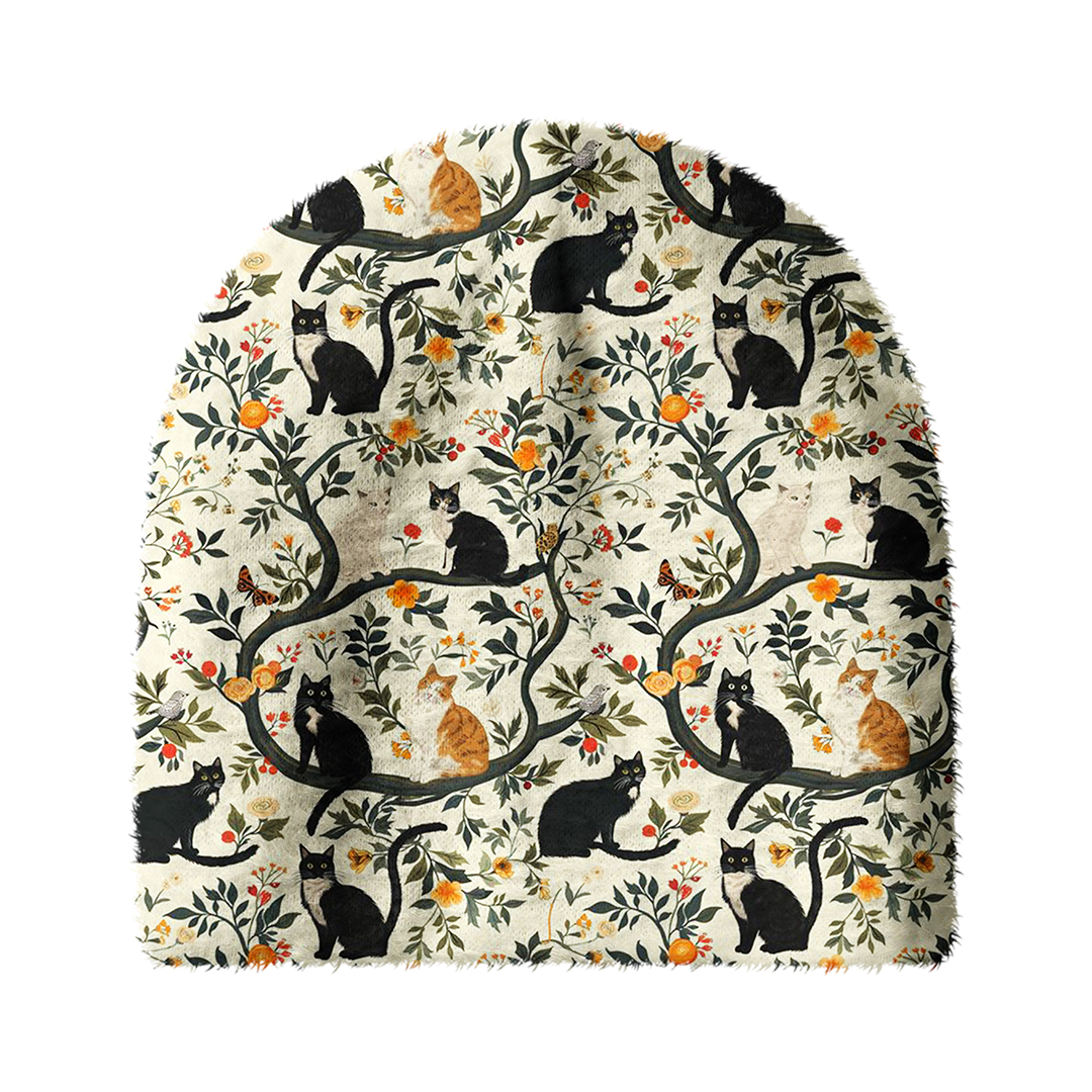 Whimsical Cat Garden Cozy Fuzzy Beanie