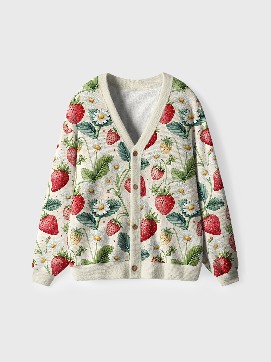 Vintage Strawberry Bloom Pop Cardigan Sweaters