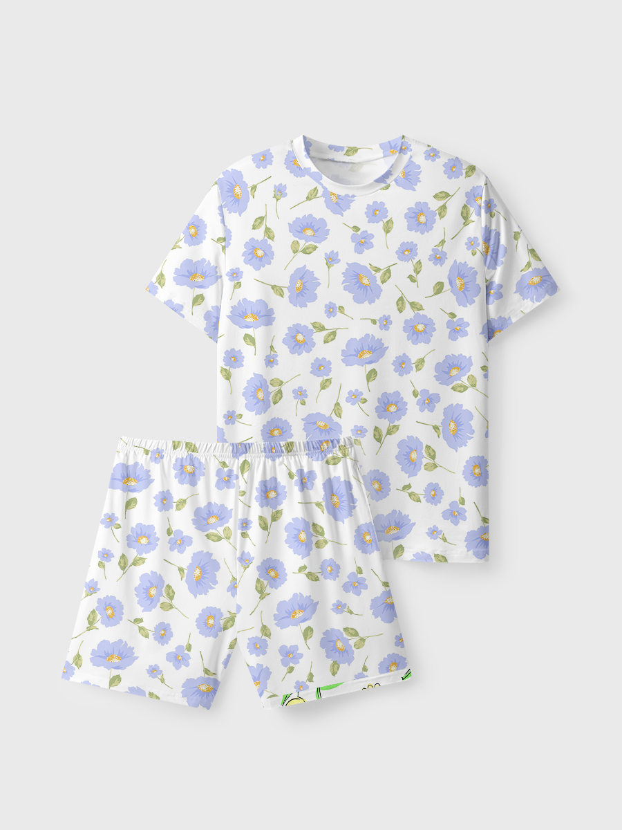 Vintage Pale Blue Flower Short Pajamas