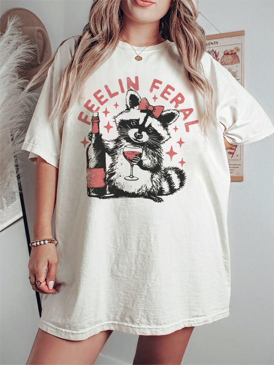 Vintage Feelin Feral Girl Drinking T-Shirt