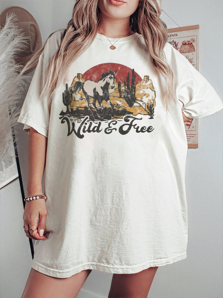 Vintage Wild And Free Horse Western T-Shirt