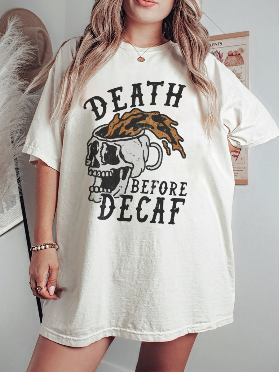 Vintage Death Before Decaf Skeleton T-Shirt