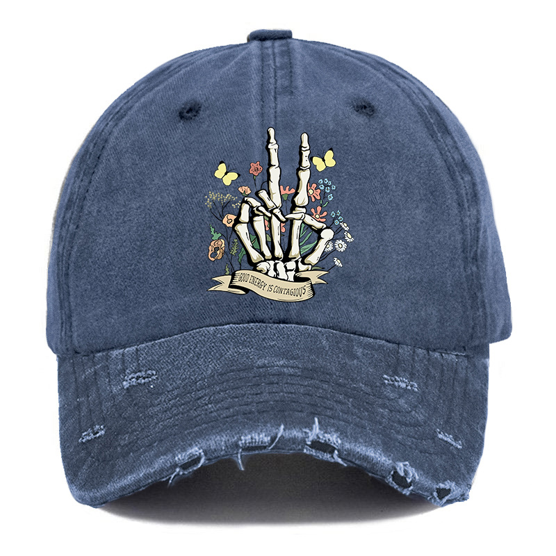 Vintage Good Energy Is Contagious Ripped Washed Cap