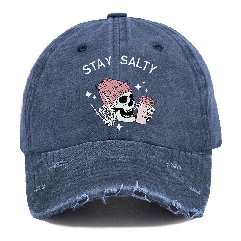 Vintage Skeleton Stay Salty Ripped Washed Cap