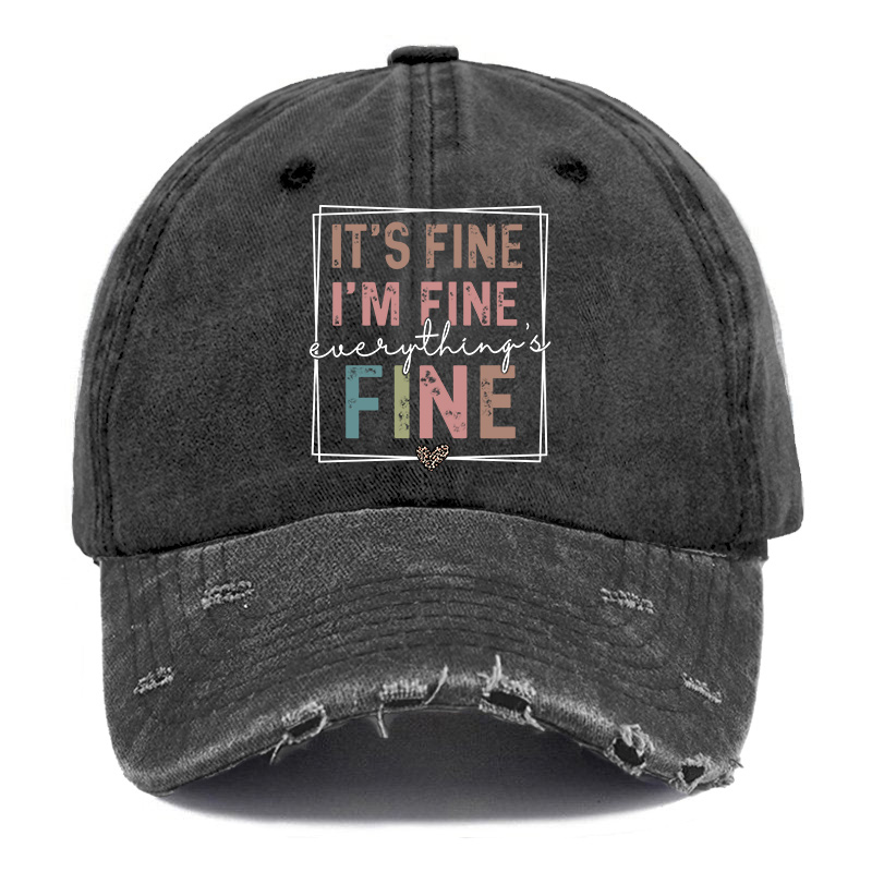 Vintage Plus Size Everything Is Fine Ripped Washed Cap