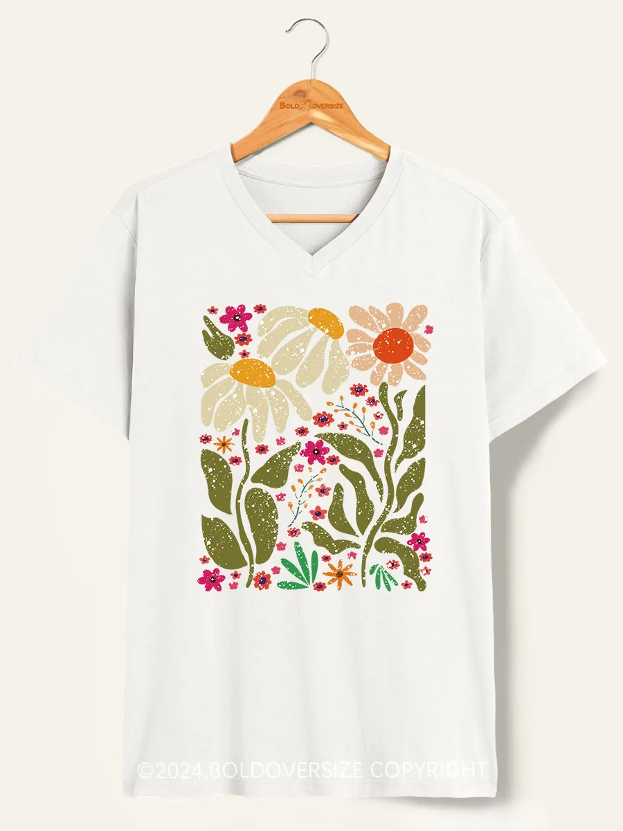 Vintage Hippie Flower V-Neck Tee