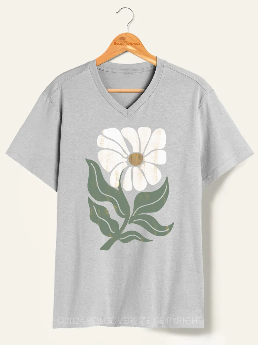 Vintage Boho Daisy Flower V-Neck Tee