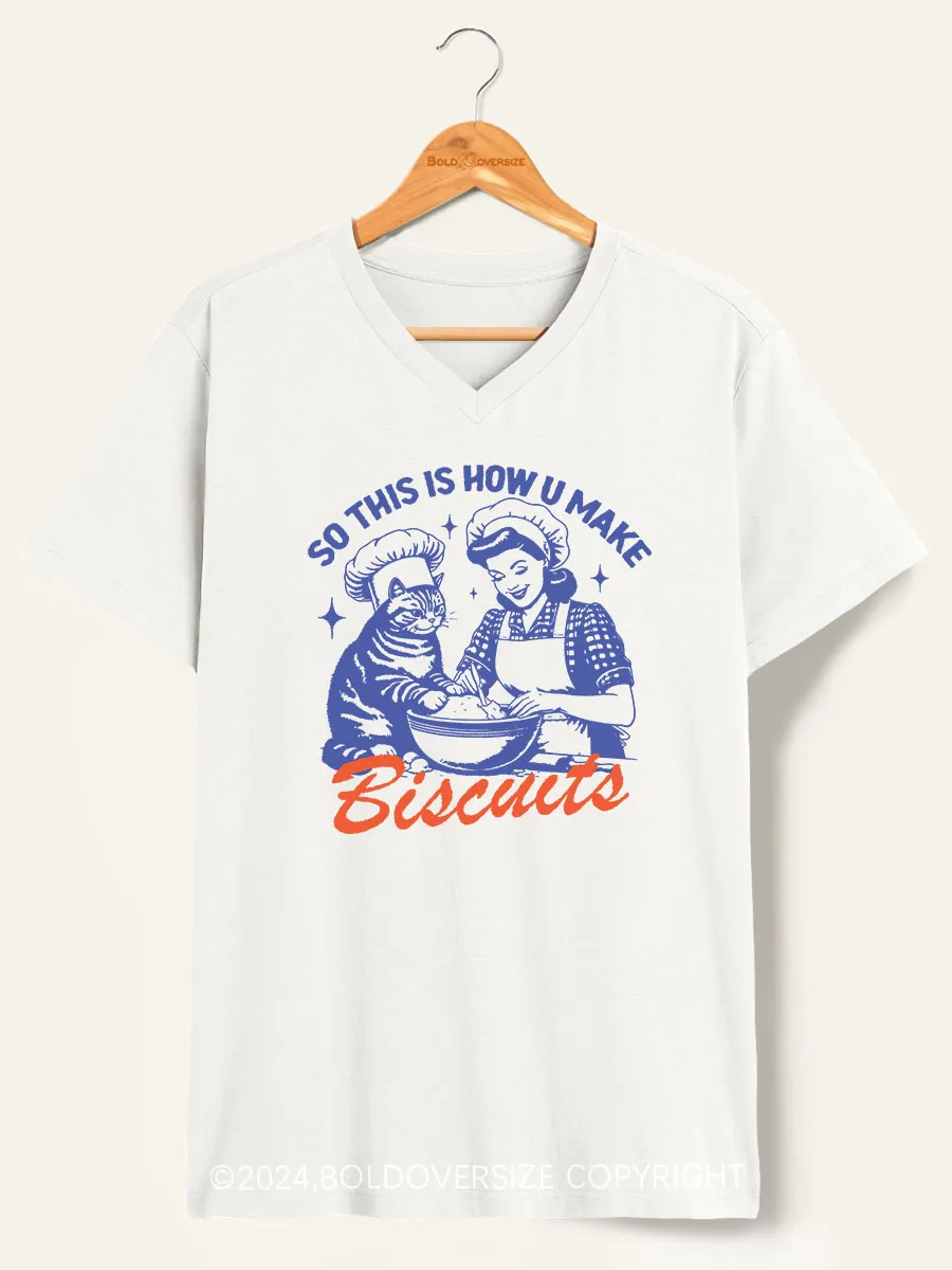 Vintage Cat Biscuits V-Neck Tee