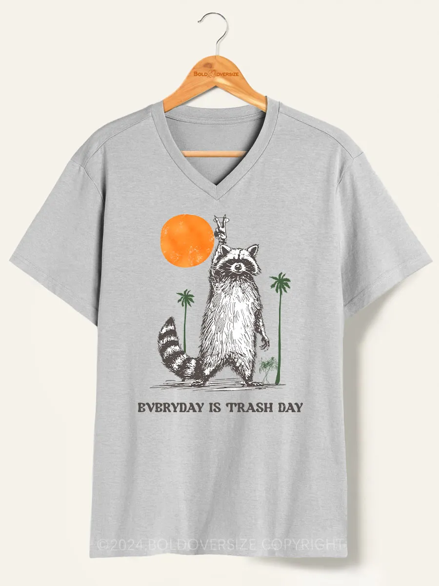 Vintage Everyday Is Trash Day Raccoon Meme V-Neck Tee
