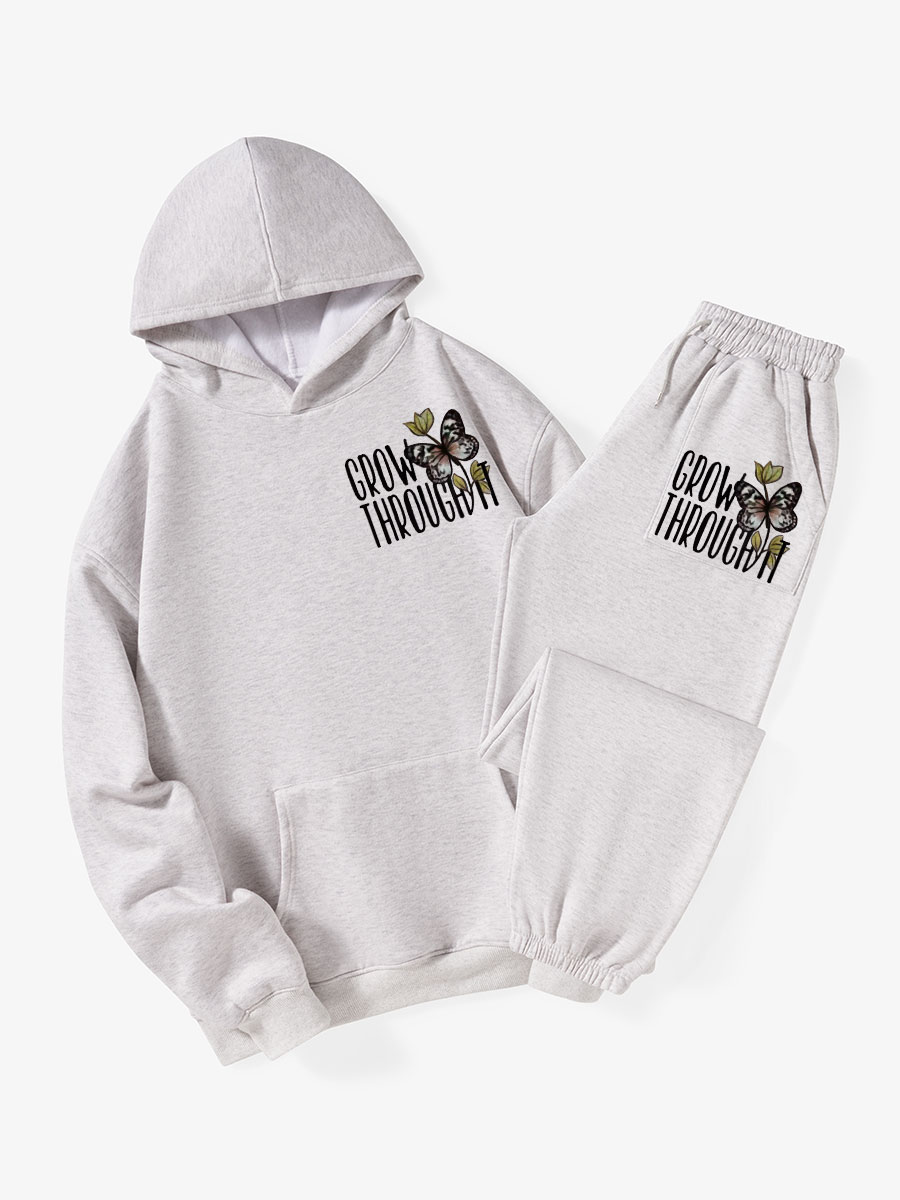 Vintage Grow Through It Butterfly Fleece Hoodie Suit