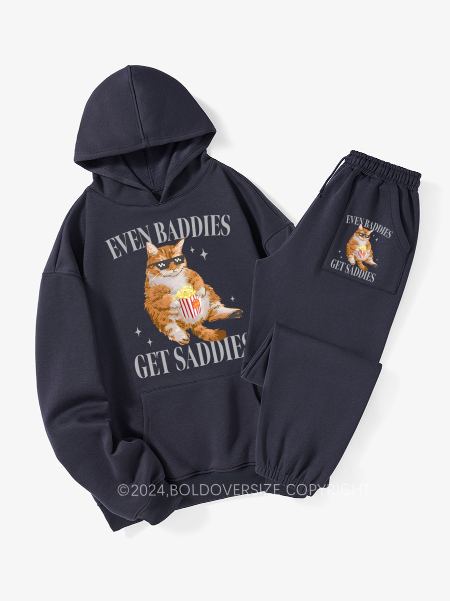 Vintage Cat Even Baddies Get Saddies Fleece Hoodie Suit