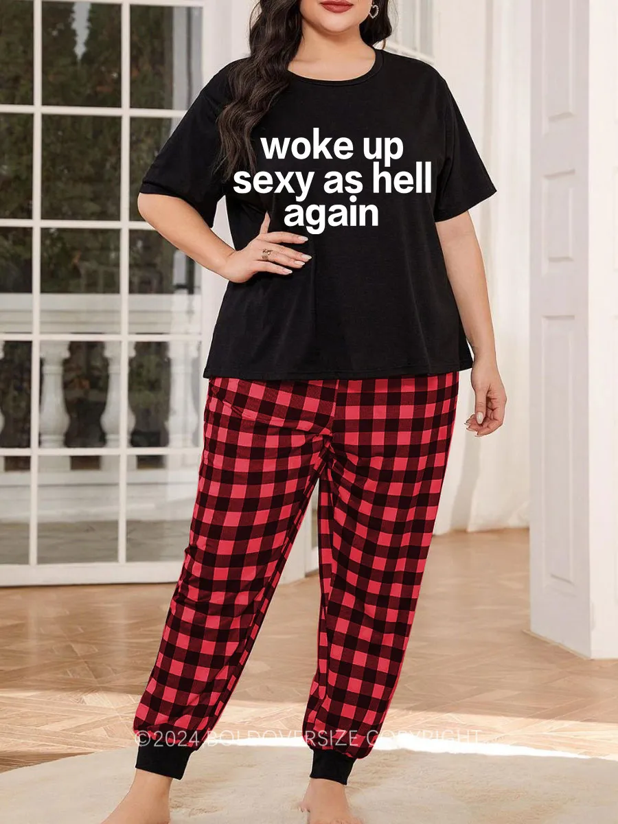 Vintage Woke Up Sexy As Hell Again Plaid Christmas Pajama Set