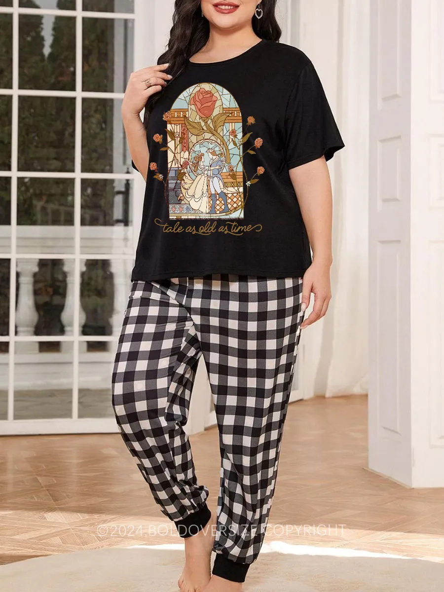 Vintage A Tale As Old As Time Book Plaid Christmas Pajama Set