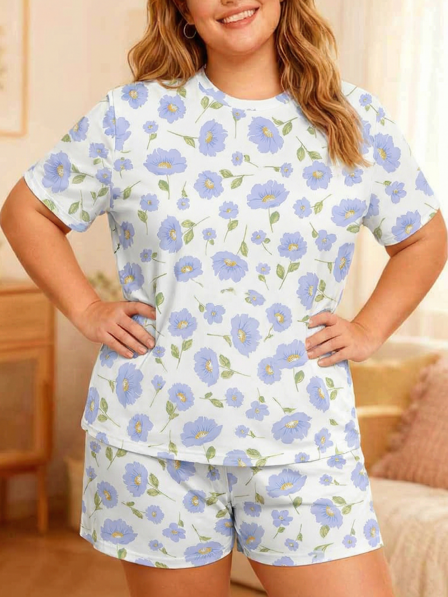 Vintage Pale Blue Flower Short Pajamas