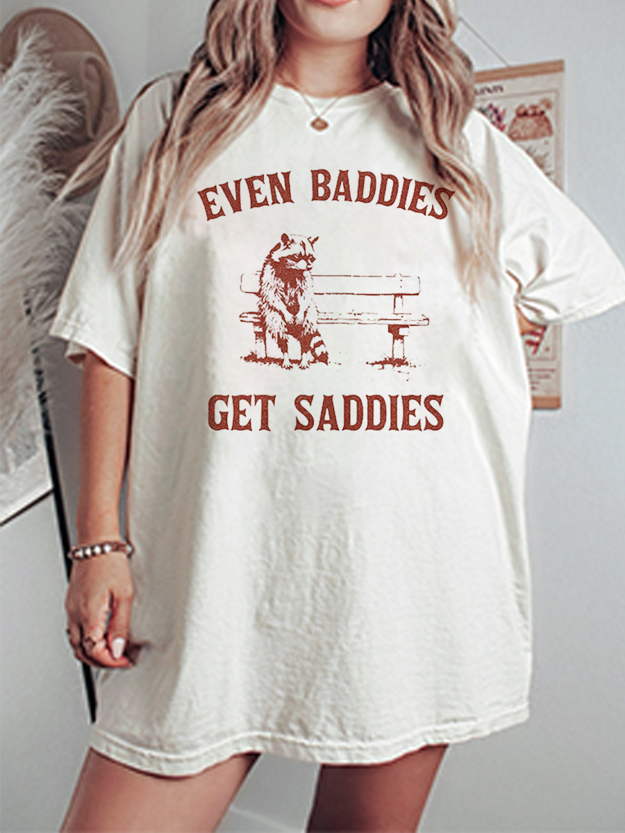 Vintage Even Baddies Get Saddies Oversize Graphic Tee