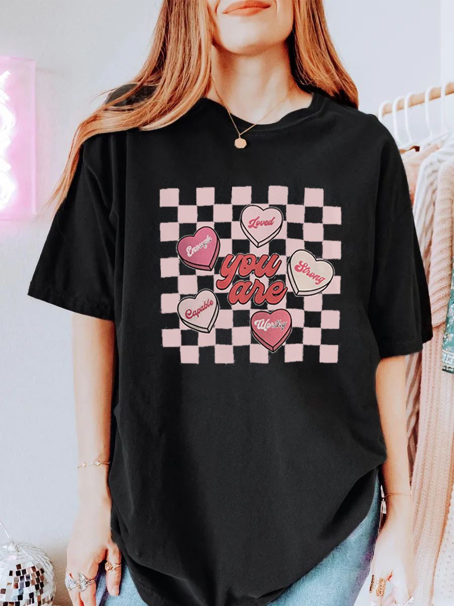Vintage You Are Enough Loved Worthy Oversize Graphic Tee