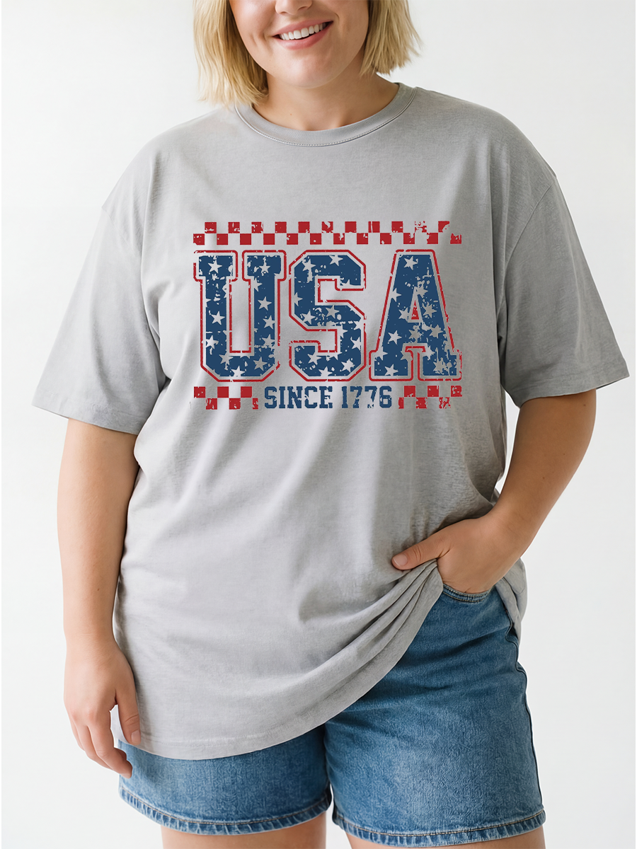 Vintage Checkered Retro Usa Shirt Oversize Graphic Tee