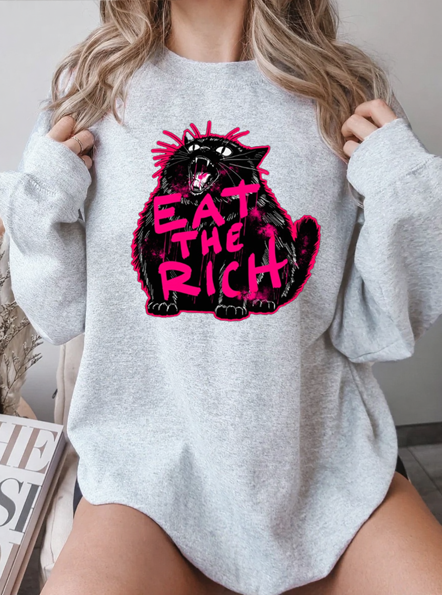 Vintage Eat The Rich Cat Graphic Sweatshirt