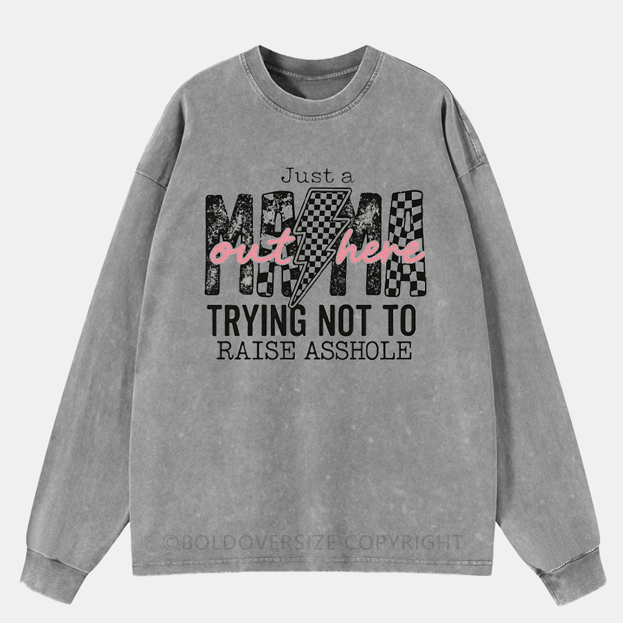 Vintage Just A Mom Out Here Washed Long Sleeve Shirt