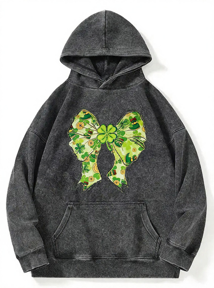Vintage Lucky Green Bow Washed Hoodie