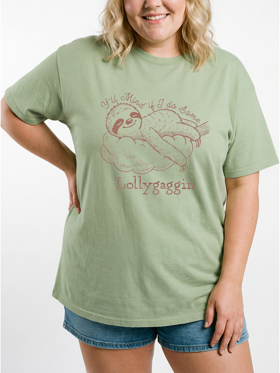 Vintage Y'Ll Mind If I Do Some Lollygaggin Sloth Oversize Graphic Tee