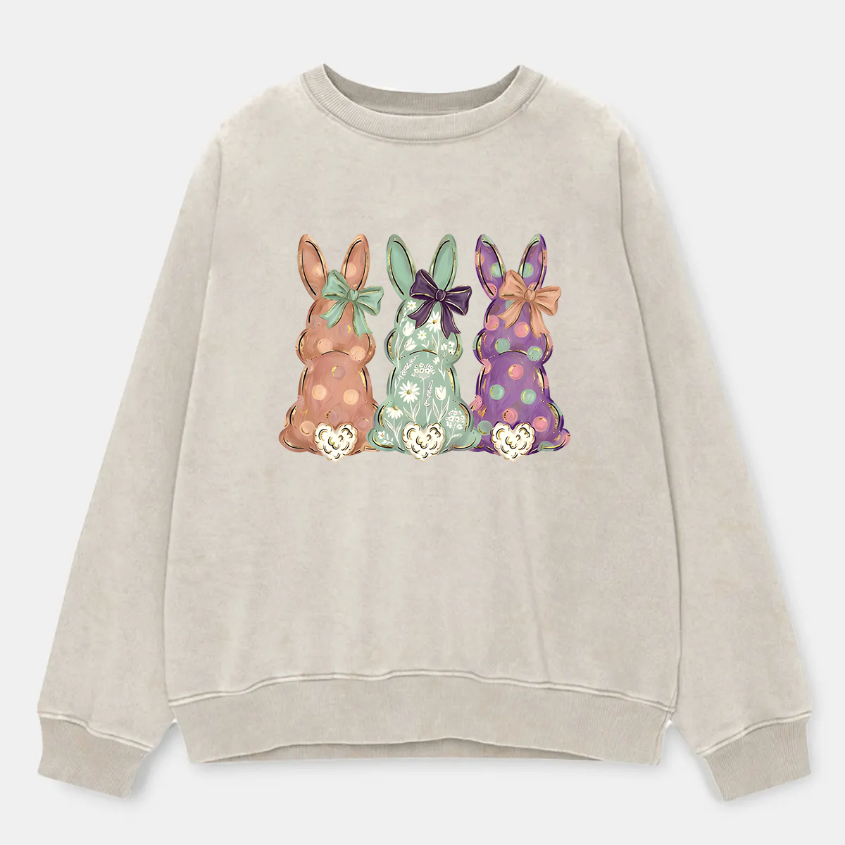 Vintage Easter Bunnies Hand-Painted Washed Sweatshirt