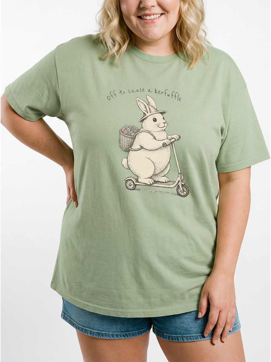 Vintage Funny Easter Bunny Off To Cause A Kerfuffle Oversize Graphic Tee