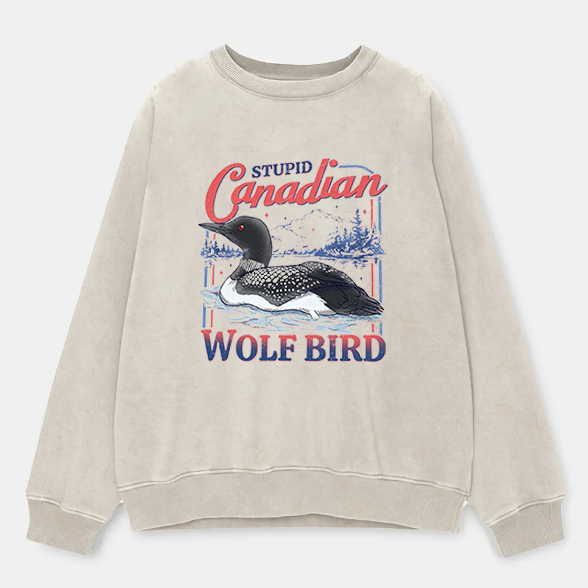 Vintage Stupid Canadian Wolf Bird Washed Sweatshirt