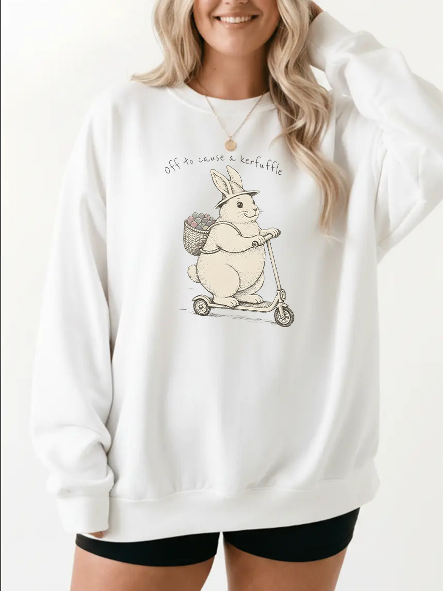 Vintage Funny Easter Bunny Off To Cause A Kerfuffle Graphic Sweatshirt