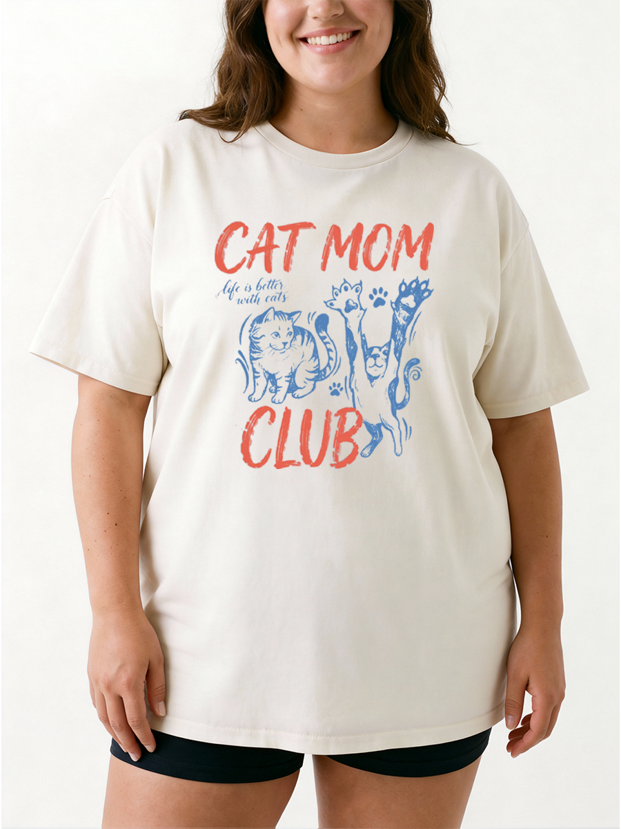 Vintage Cat Mom Club Oversize Graphic Tee
