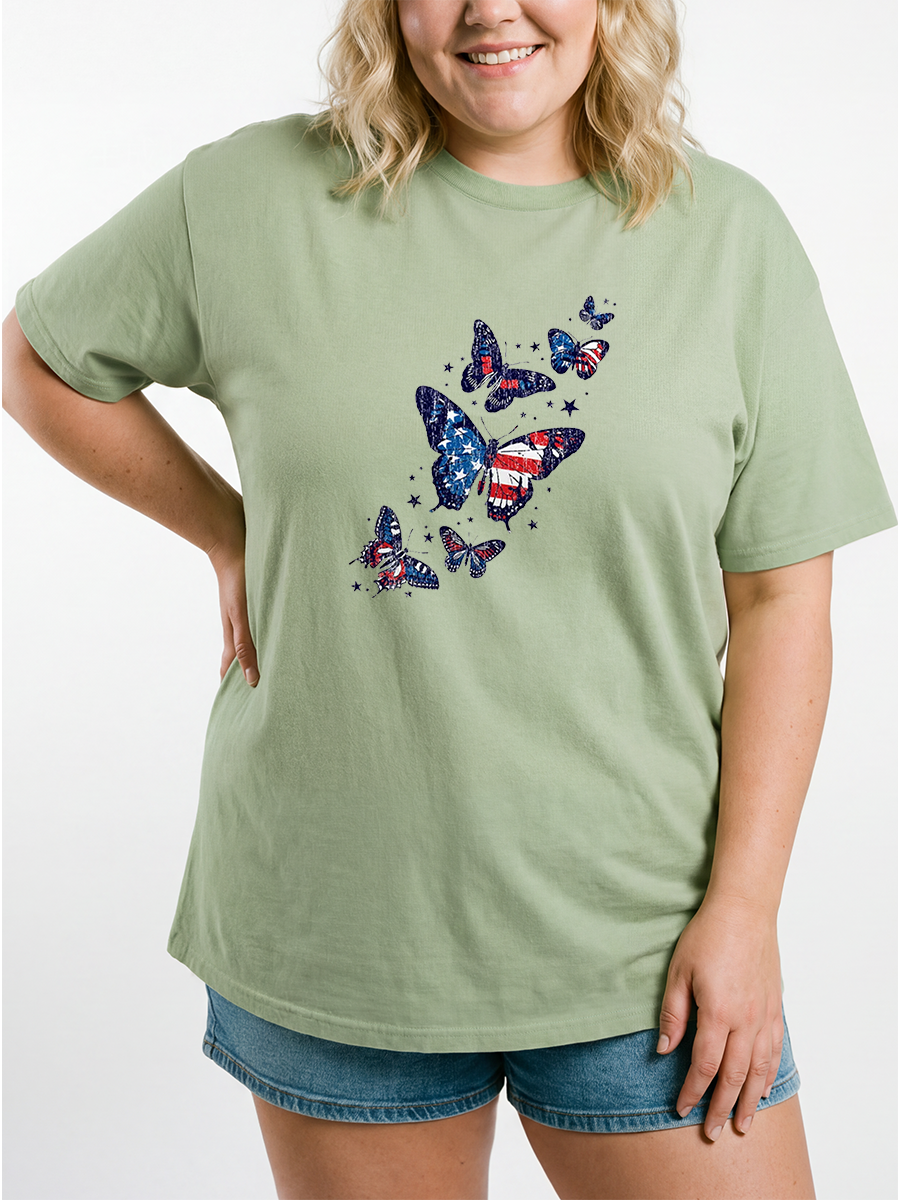 Vintage Patriotic Butterflies Oversize Graphic Tee