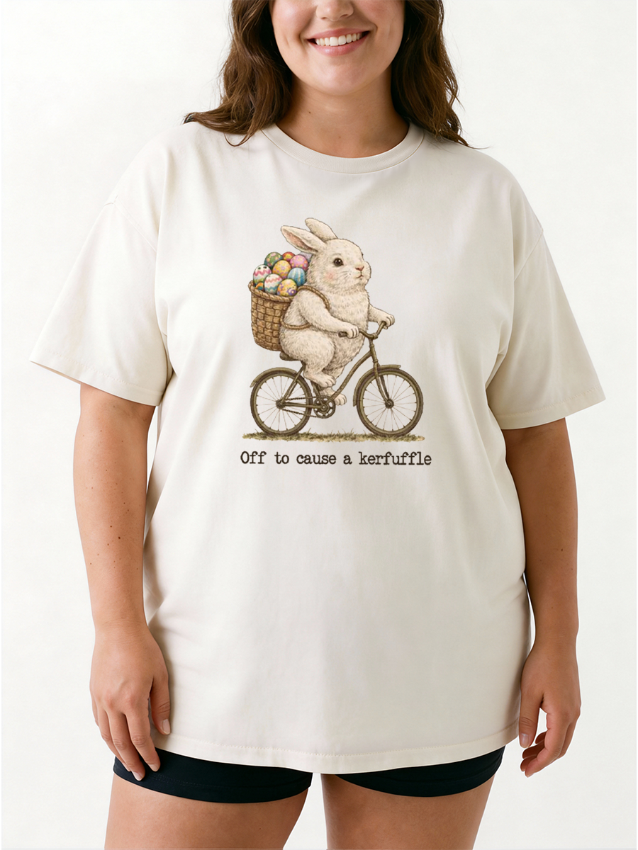 Vintage Off To Cause A Kerfuffle Bunny Oversize Graphic Tee