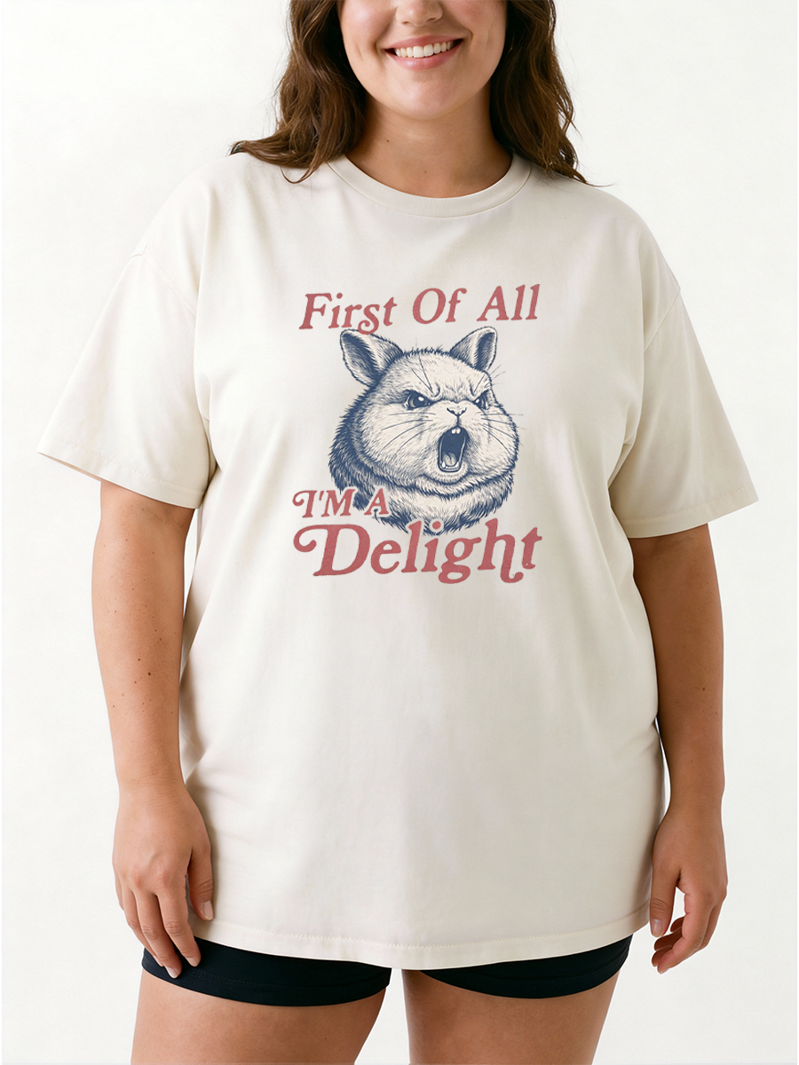 Vintage  I'M A Delight Funny Bunny  Oversize Graphic Tee