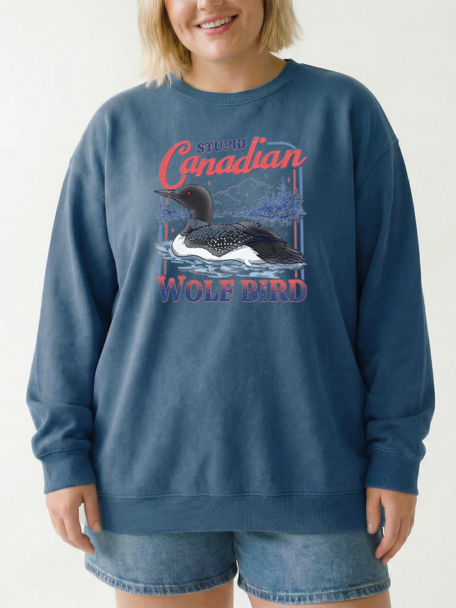 Vintage Stupid Canadian Wolf Bird Graphic Sweatshirt