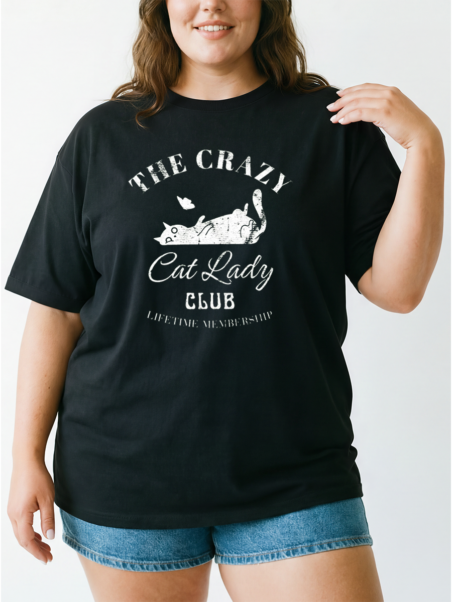 Vintage Crazy Cat Lady Club Oversize Graphic Tee