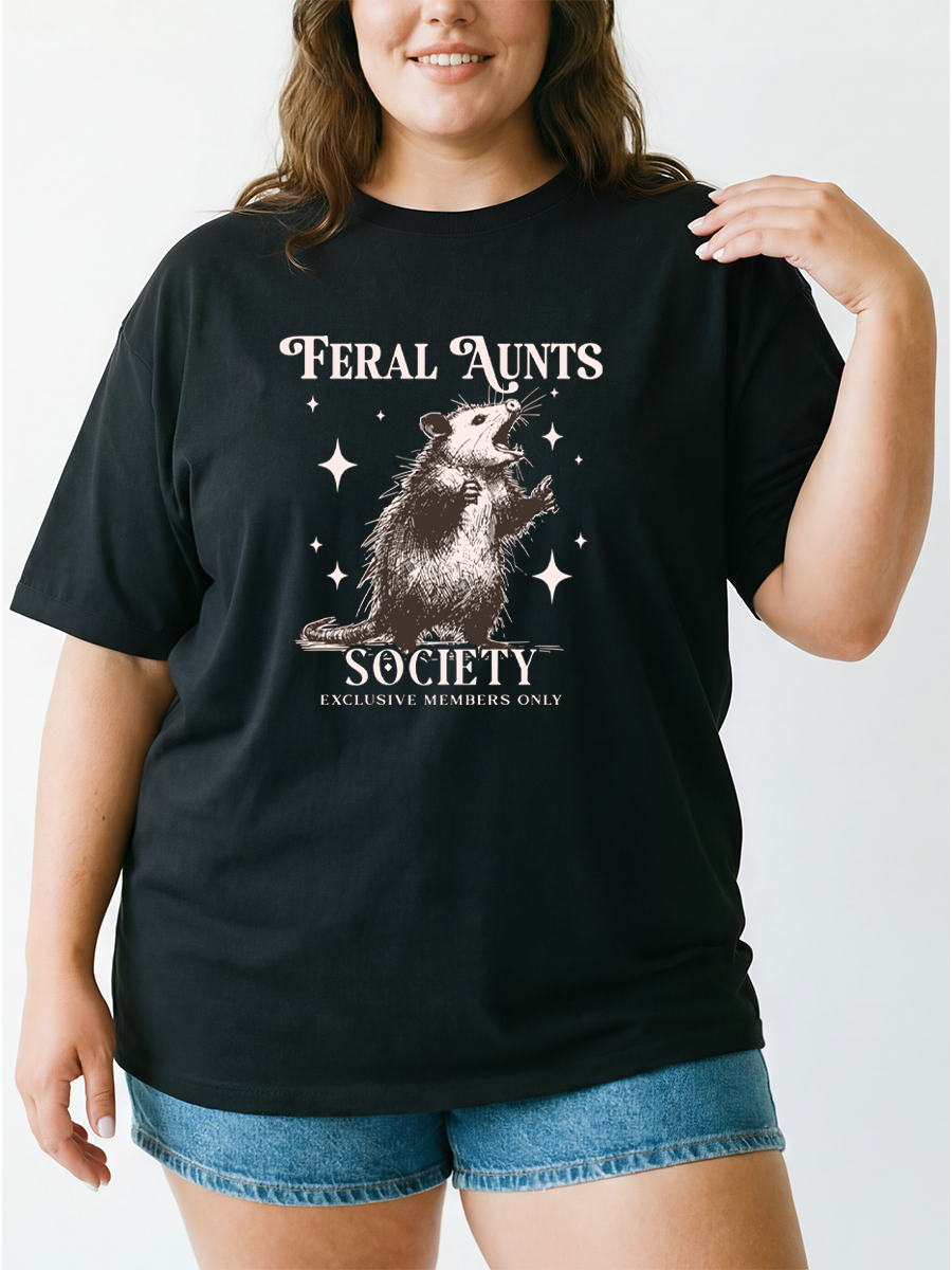 Vintage Feral Aunt Social Club Funny Opossum Oversize Graphic Tee
