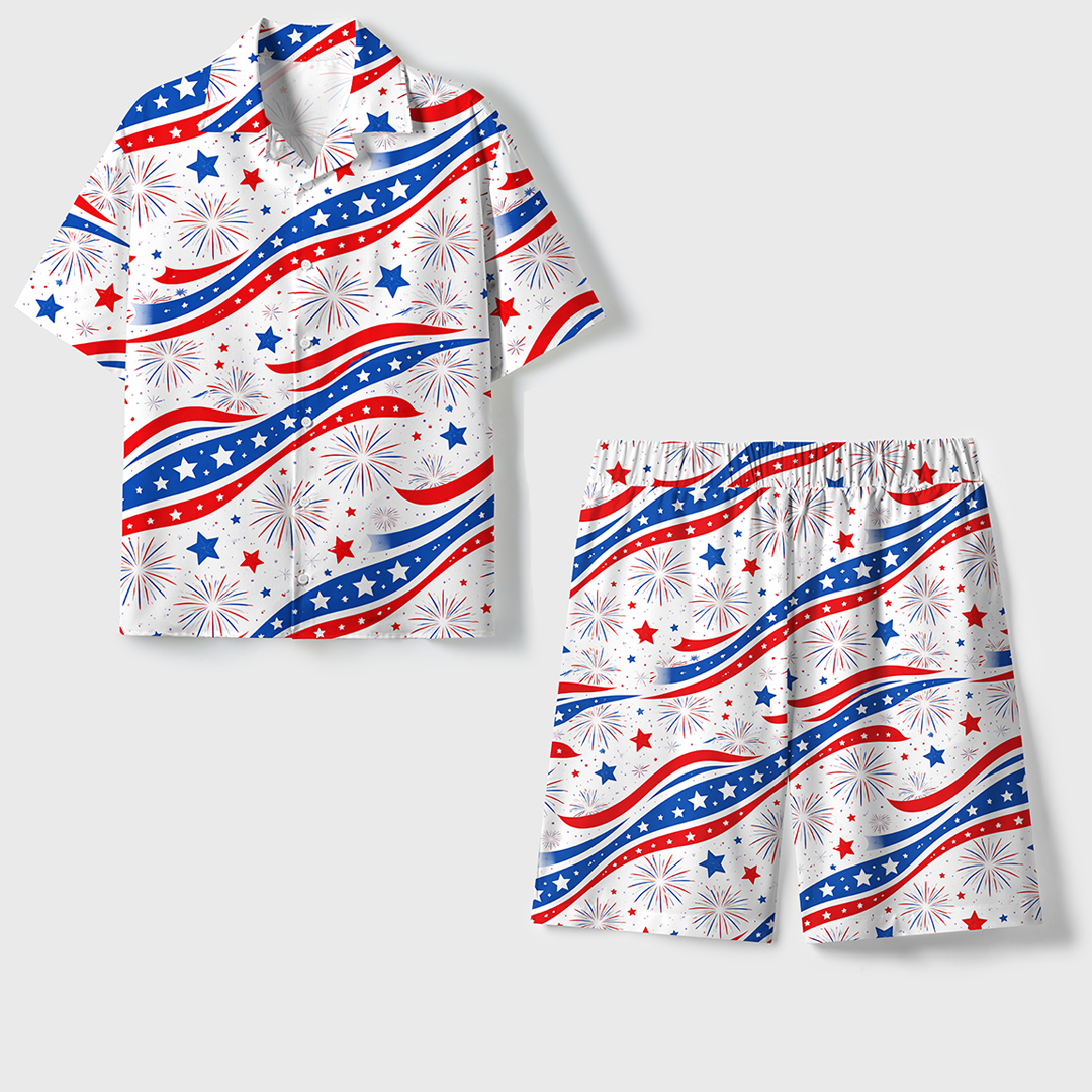 Celebration Unisex Hawaiian Beach Set Camp Collar Shirt And Shorts For Casual Summer Vacation