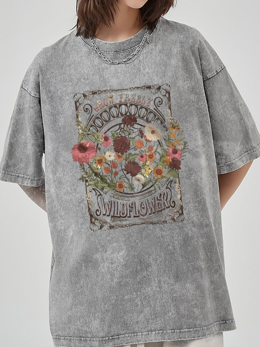 Vintage Wildflower Boho Washed T-Shirt
