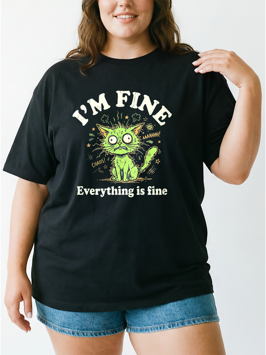 Vintage I'M Fine Everything Is Fine Oversize Graphic Tee