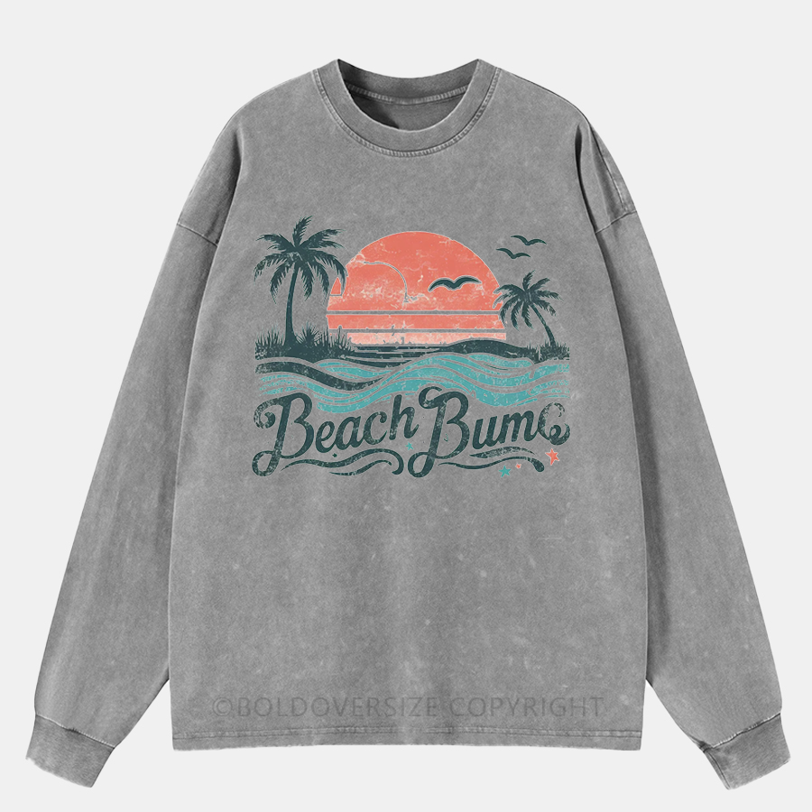 Vintage Retro Summer Beach Bums Washed Long Sleeve Shirt