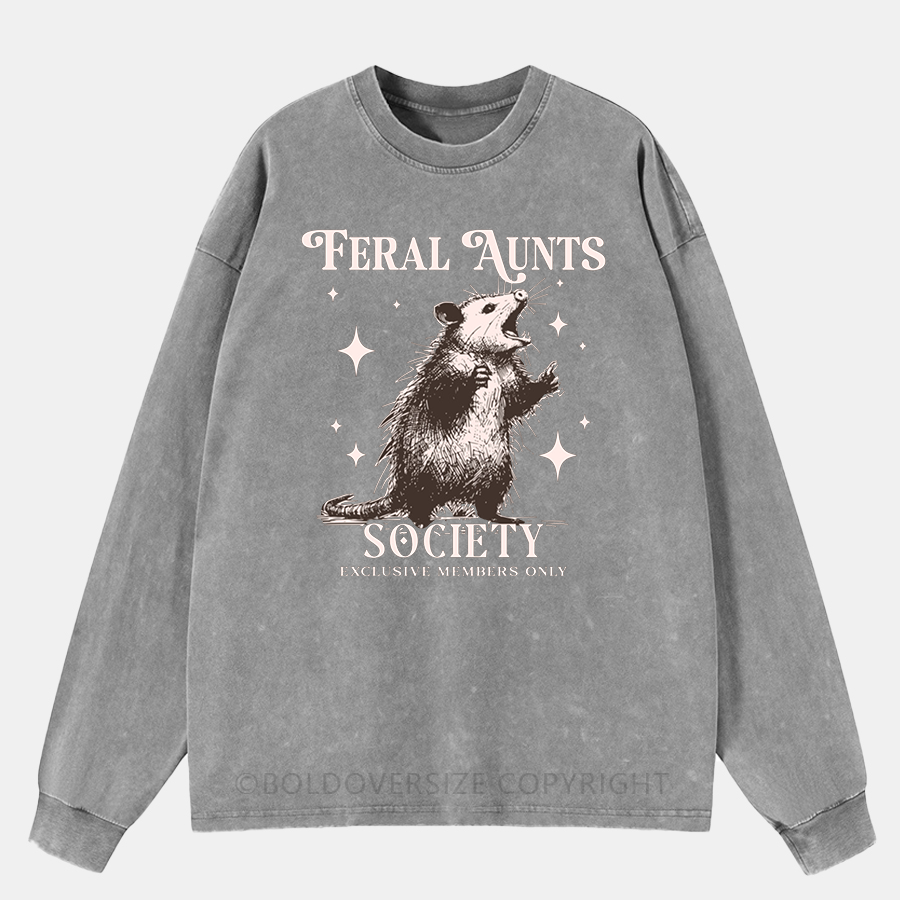 Vintage Feral Aunt Social Club Funny Opossum Washed Long Sleeve Shirt