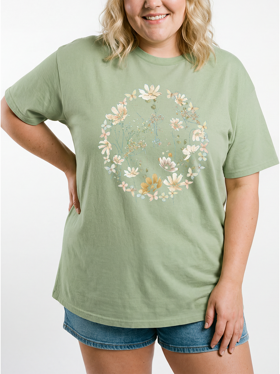 Vintage Wildflower And Butterfly Oversize Graphic Tee
