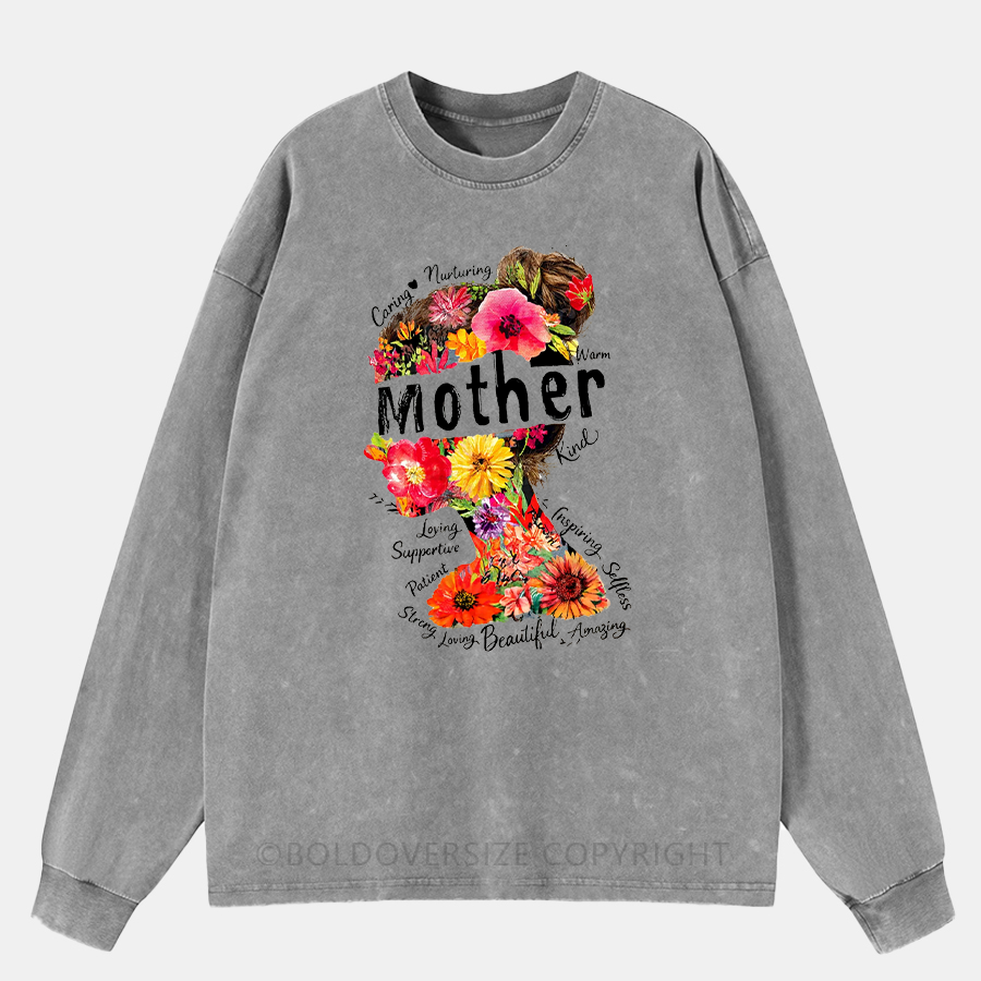 Vintage Boho Floral Mama Washed Long Sleeve Shirt